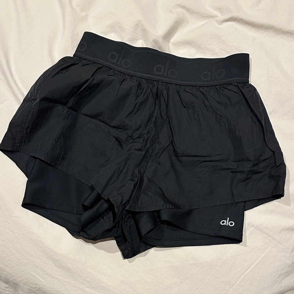 ALO Yoga Black Athletic Layered Running Shorts